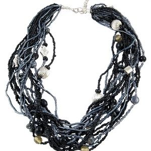 Black Bead 18" Multi Strand Collar Necklace